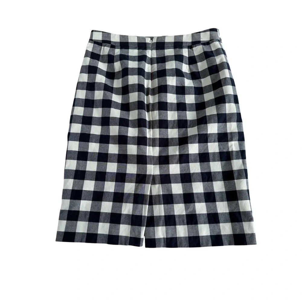 J. Crew The Pencil Skirt Navy Blue White Gingham Plaid Cotton Size 8T 8 Tall